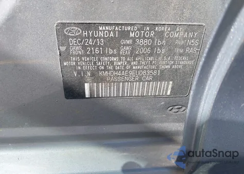 2014 Hyundai Elantra Se z USA, uszkodzony, nr VIN KMHDH4AE9EU083581